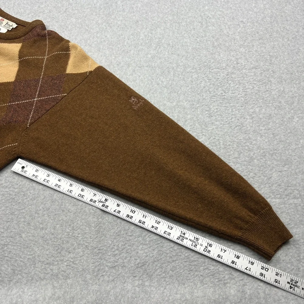 VTG Pringle of Scotland Sweater Men's Large 100% Lambswool Argyle Brown Pullover